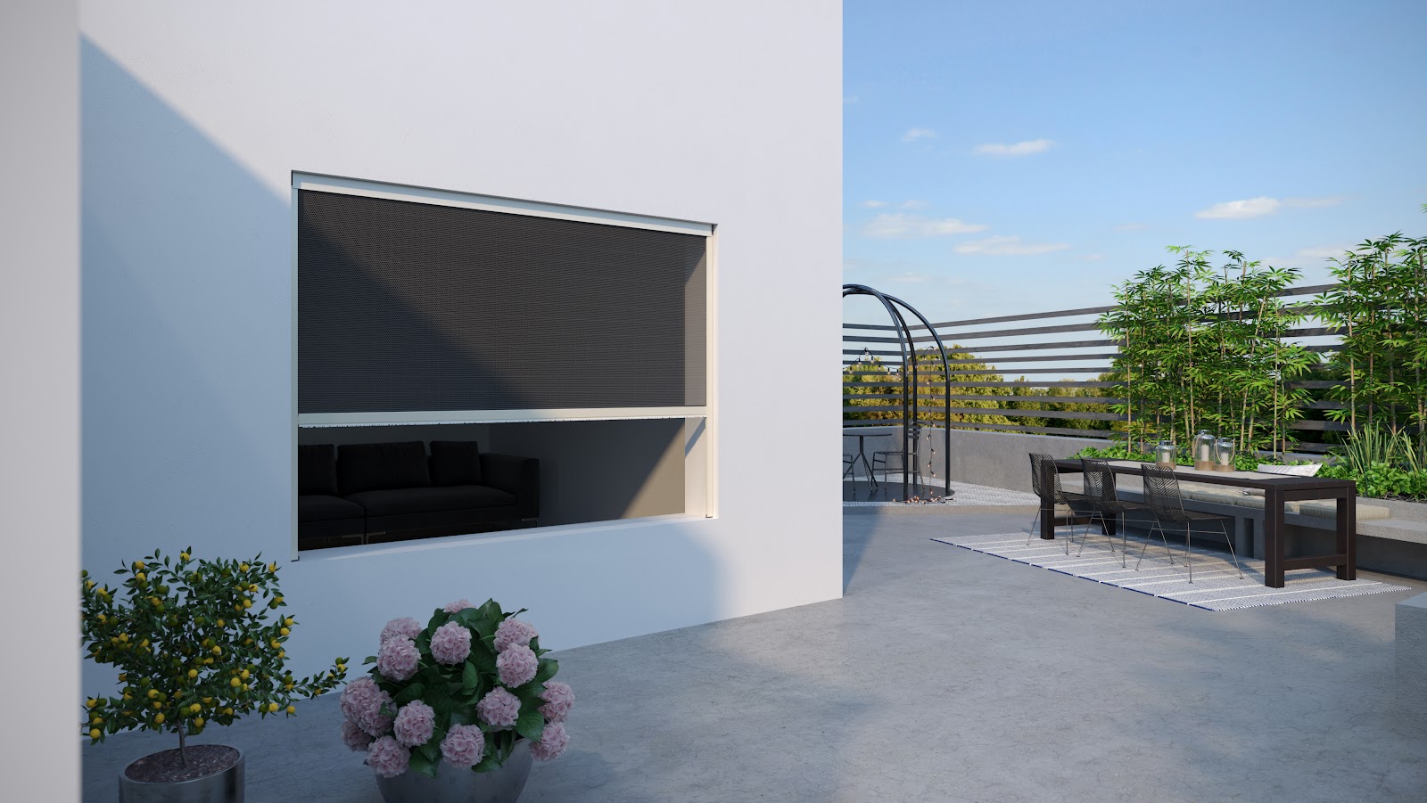 Fenêtre avec volet roulant sur une villa contemporaine